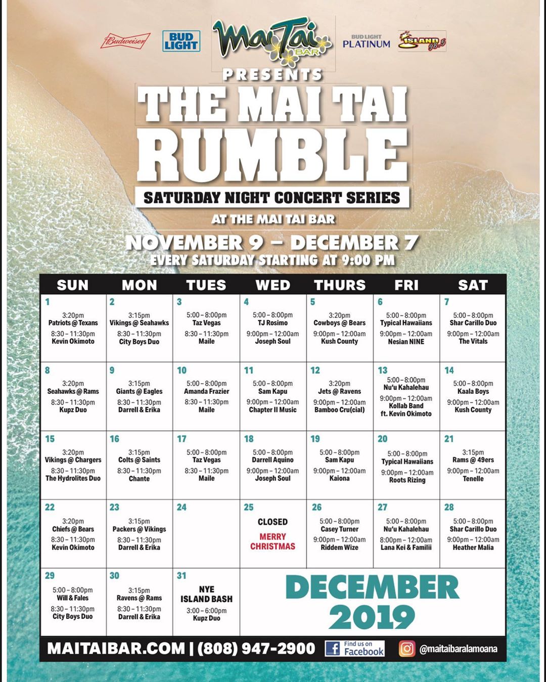 Mai Tai Bar DECEMBER 2019 Event Calendar Kakaako Honolulu, Hawaii News